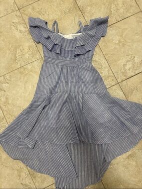 Rare Editions Blue Pinstripe Ruffle High-Low Dress